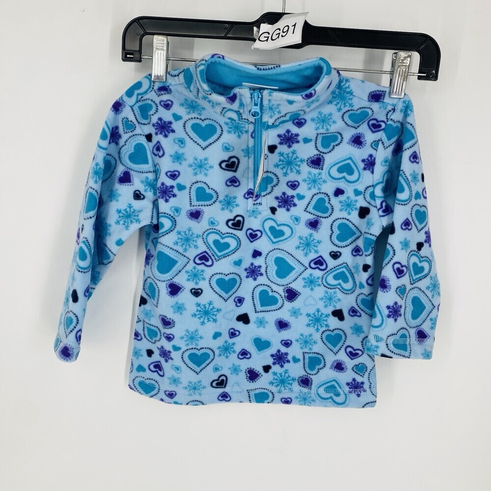 Hanna Andersson Fleece 90cm 2T Blue Heart Print 1/4 Zip Fleece Jacket Girl's